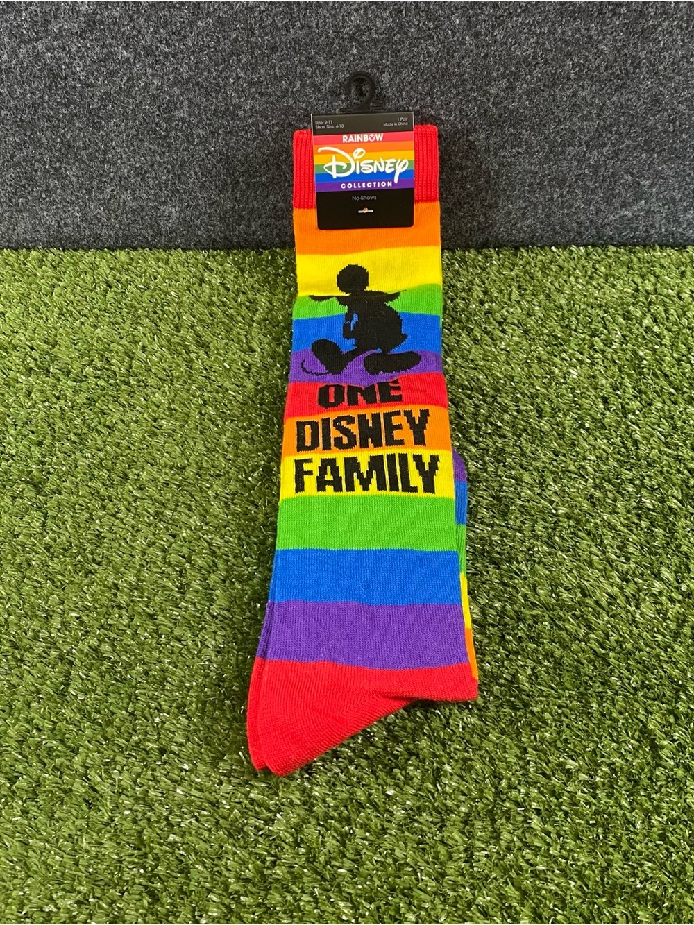 Disney Mickey Mouse Crew Socks Men Women LGBTQ Pride Rainbow Stripes Size 9-11